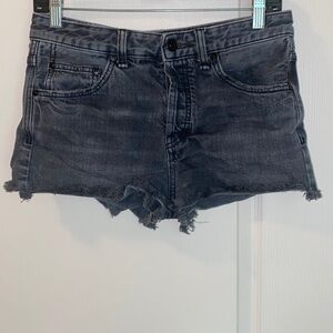 Free People Distressed Black Raw‎ Hem Denim Shorts